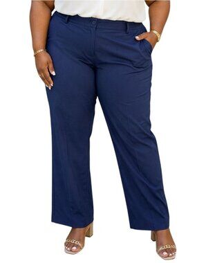 Ellos Plus Size 28 Pants Straight-Leg Classic Navy Timeless Fit Office Wear